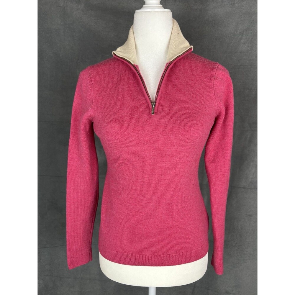 Brooks Brothers 100% Merino Wool Sweater Womens Small Pink 1/4 Zip Preppy